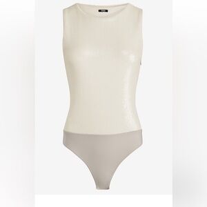 🎈3 for $35🎈NWT EXPRESS Sequin Body Contour Cream Thong Sleeveless Bodysuit Small